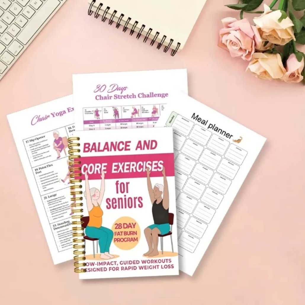 Yoga Fitness Journal - Stoelyoga-oefenboek voor senioren, 50 pagina's, zittende